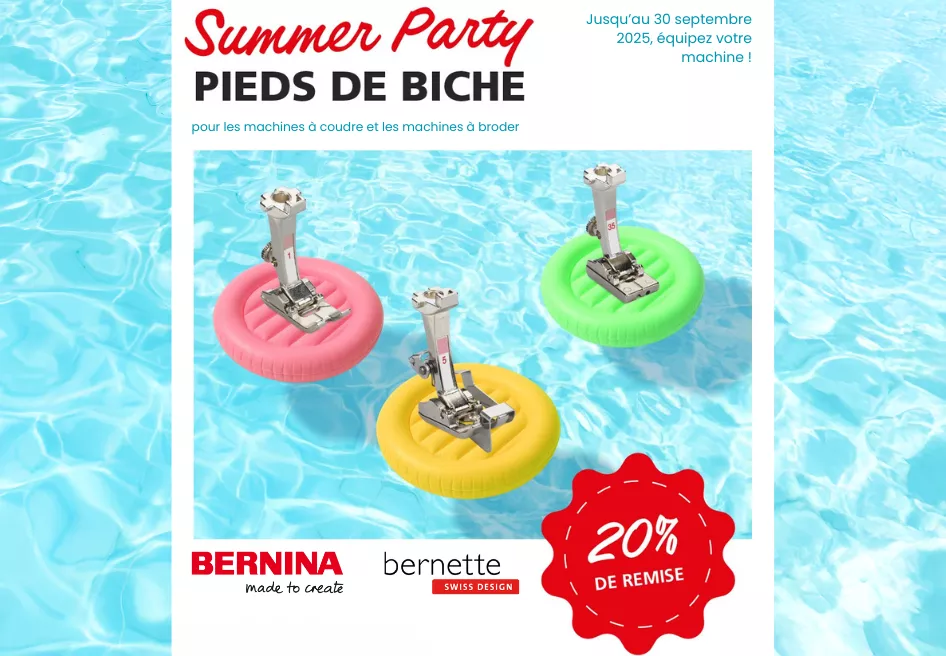 Promo 20% sur les pieds Bernina et Bernette hors surjeteuses et recouvreuses